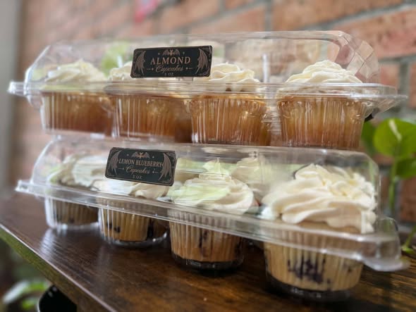 Velvet Wing almond cupcakes from a fresh custom order