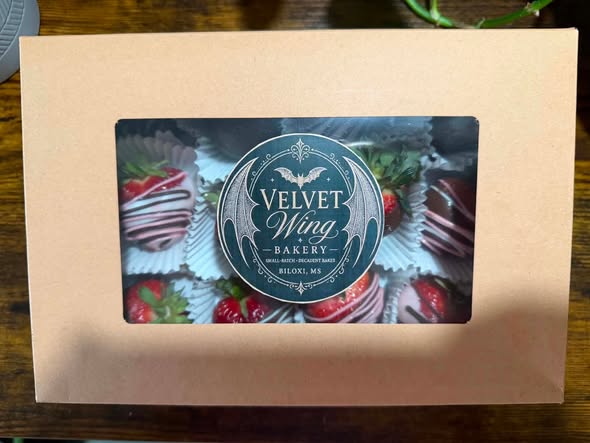 Velvet Wing packaged chocolate-covered strawberry order