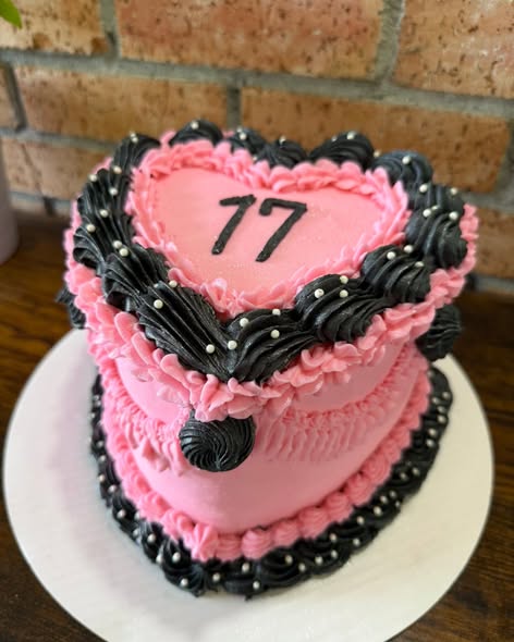 Velvet Wing vintage-inspired black and pink heart celebration cake