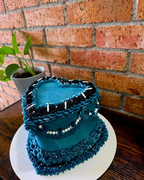 Velvet Wing vintage heart cake with piped buttercream, pearl details, and sparkle, view 1 of 3