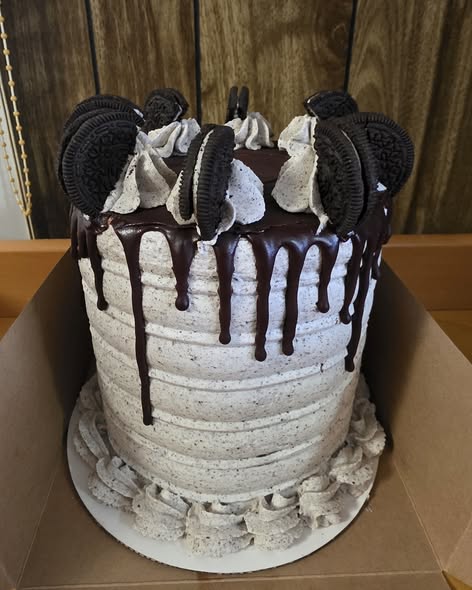 Velvet Wing Cookies and Cream celebration cake with chocolate drip and Oreo cookies, view 2 of 2