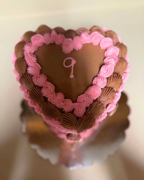 Velvet Wing chocolate brown and bright pink vintage piped birthday cake, view 1 of 3