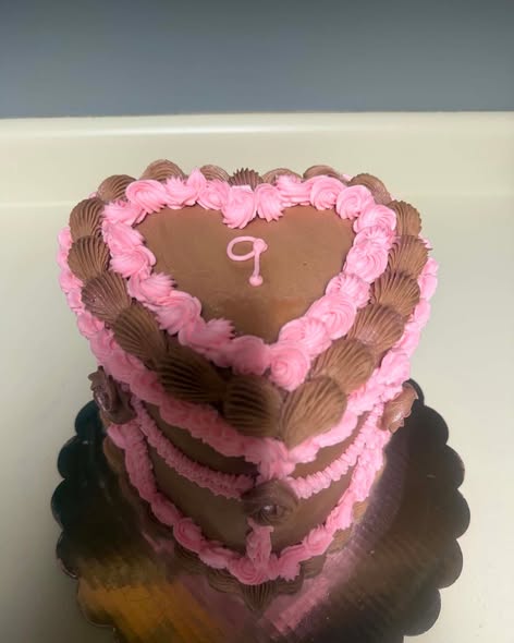 Velvet Wing chocolate brown and bright pink vintage piped birthday cake, view 3 of 3