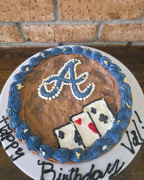 Velvet Wing Braves and casino themed birthday cookie cake
