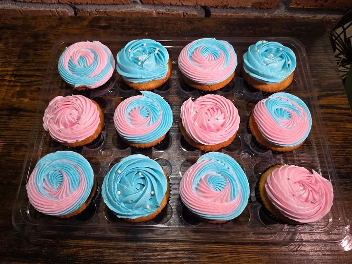 Velvet Wing custom pink and blue buttercream cupcakes